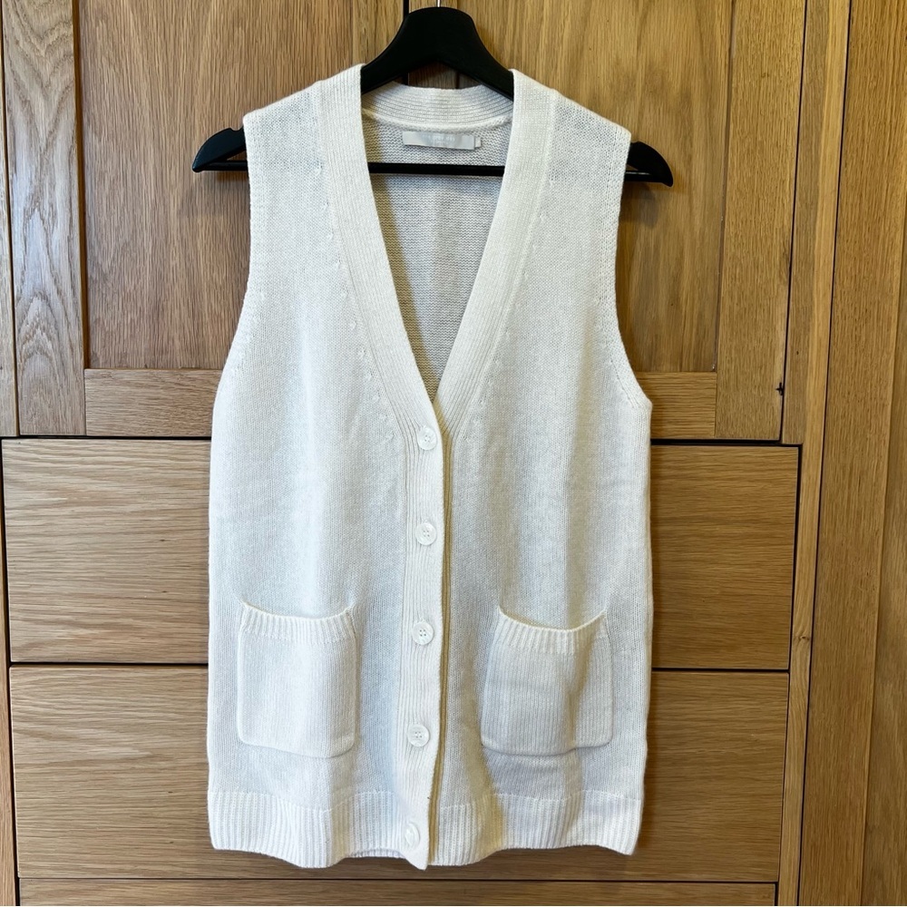 One Grey Day Cashmere V Neck Cardigan Vest Ivory Size Small Minimalist Chic